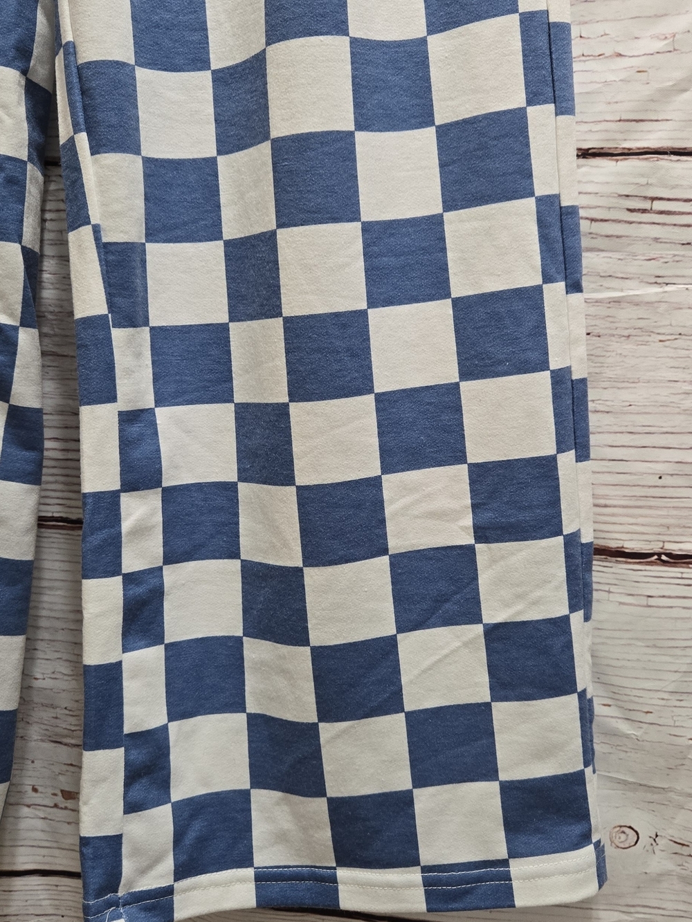 Wide Leg Checkerboard Pants - Blue & White - Picture 7 of 8
